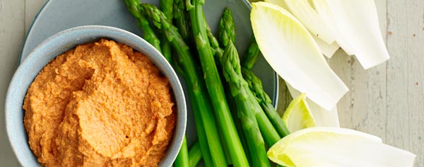 Romesco with asparagus & witlof